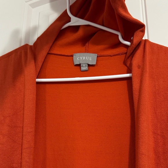 Cyrus women’s Orange long Cardigan Vest with Hood and front pockets - Picture 2 of 3